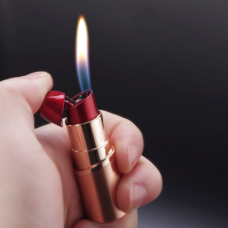 Mini Creative Lighter Lipstick Shaped Refillable Butane Gas Lighter Cigarette Lighters For Women Nice Gift