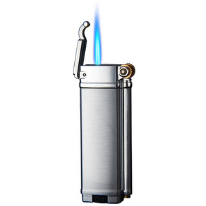 Free Custom Ultra-thin Slim Jet Torch Blue Fire Lighter Wholesale Windproof Metal Refill Butane Gas Flint Cigarette Lighter