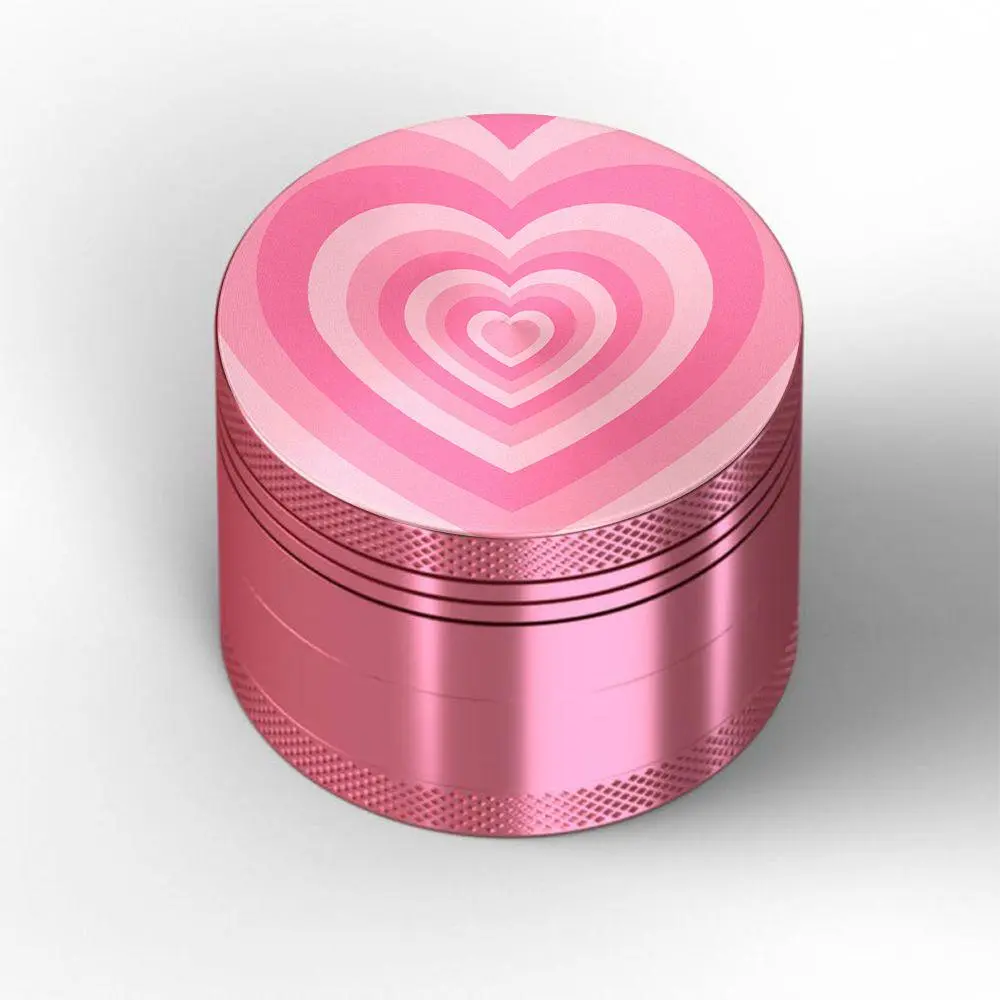 4 piece custom logo metal aluminum  cnc aluminium drum plain rainbow shiny pink heart girly rose gold women spice herb grinder