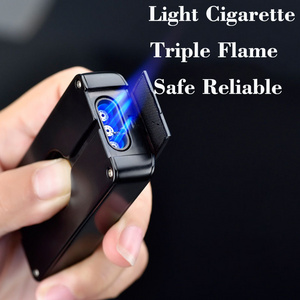 2020 Triple Jet Flame Butane Torch Cigarette Cigar Lighter With Punch Cutter Tool