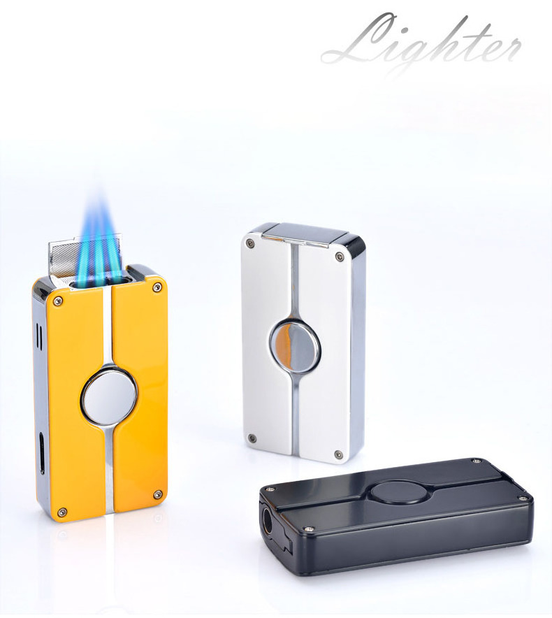 2020 Triple Jet Flame Butane Torch Cigarette Cigar Lighter With Punch Cutter Tool