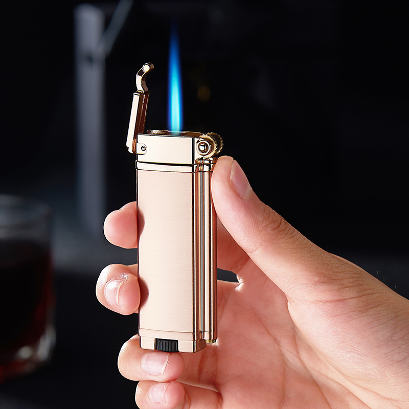 Free Custom Ultra-thin Slim Jet Torch Blue Fire Lighter Wholesale Windproof Metal Refill Butane Gas Flint Cigarette Lighter