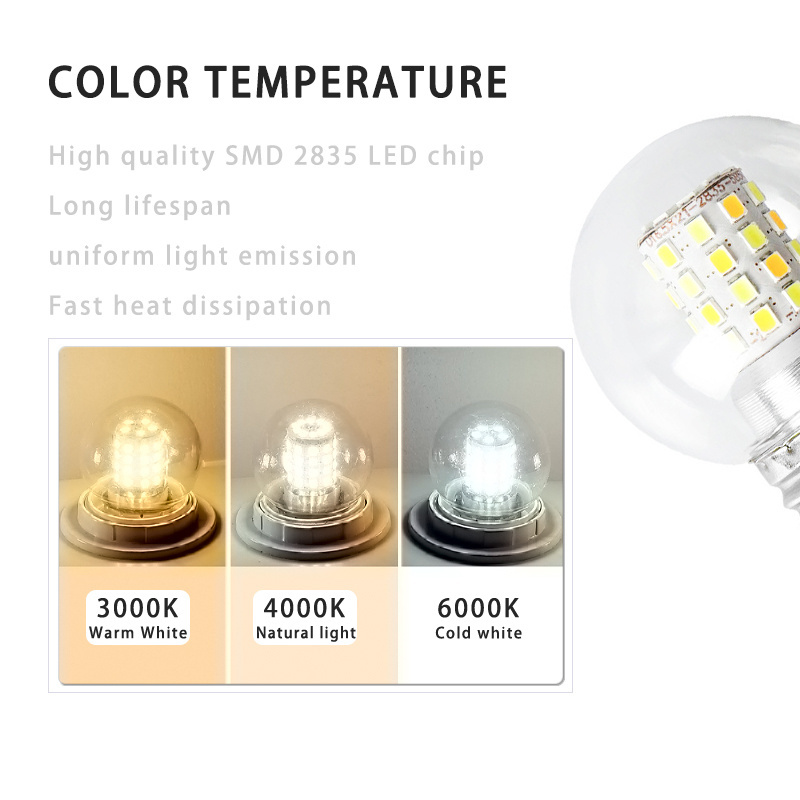 5W 7W LED Light E27 Large Threaded Base Round Transparent Ball Bulb 3000K 4000K 6000K 3 Colors Switching Bulb Voltage 220V