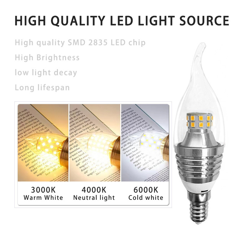 New 5W 7W 9W 12W LED Candle Light Bulb E14 Base 3000K 6000K Warm Cool White Light Voltage AC85-265V For Hotel Pendant Lighting