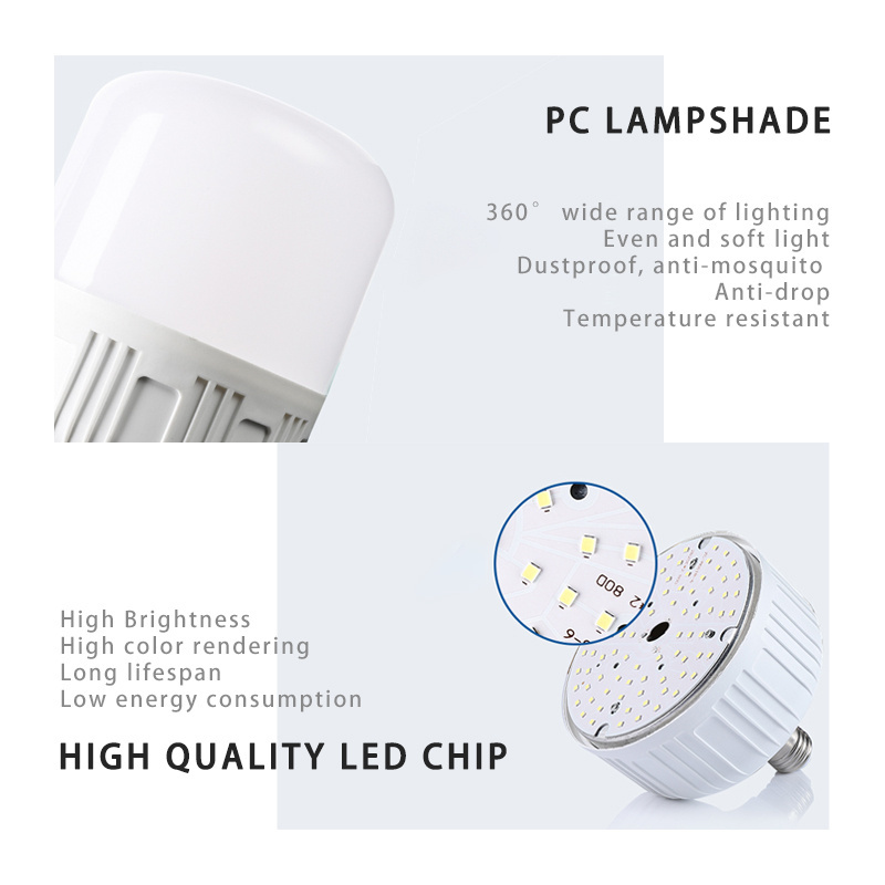 E27 LED Bulb AC 220V SMD2835 5W 10W 15W 20W 30W 40W 50W Plastic Coated Aluminum Energy Saving Lamp Highlight Cold White 6500K