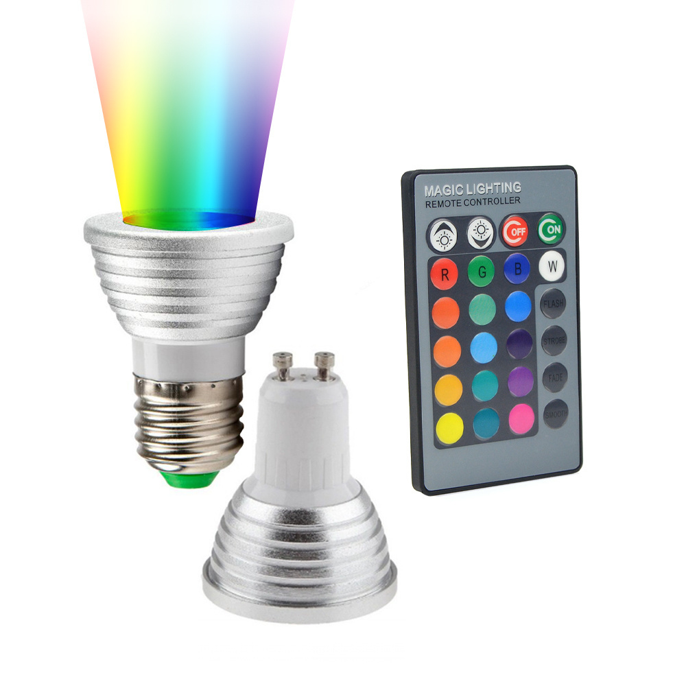 E27 GU10 RGB LED Spot Light Bulb AC 85-265V LED Spot Light 3W 16 Colors Dimmable With Remote Control LED Indoor Lighting Bulb