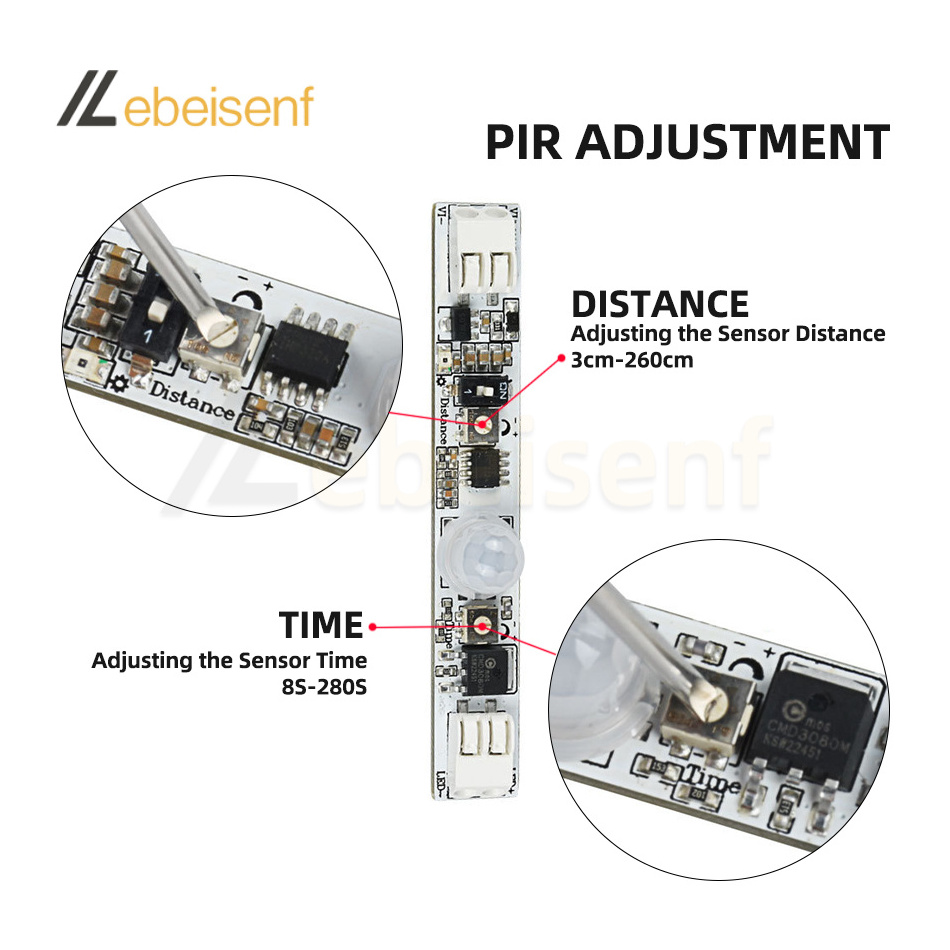 PIR Infrared Human Body Motion Light Sensor Switch DC 12V 24V 6A Distance Delay Adjustable Built in Type for PWM LED Light Strip