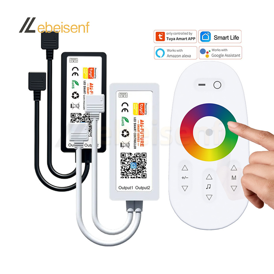 LED Smart Tuya Touch WiFi Controller DC 5-24V 6A Dual RGB Strip Light PWM Signal Dimmer with RF 2.4Ghz Wireless Remote Control