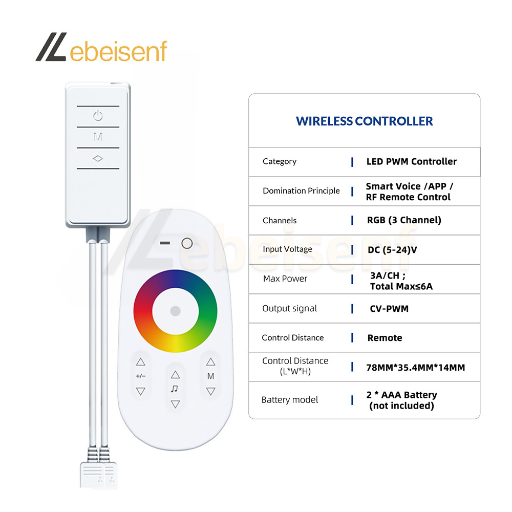 LED Smart Tuya Touch WiFi Controller DC 5-24V 6A Dual RGB Strip Light PWM Signal Dimmer with RF 2.4Ghz Wireless Remote Control