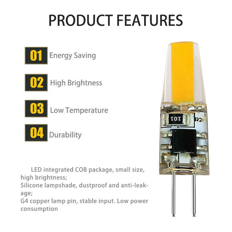 G4  LED Light Bulbs High Brightness COB 1505 Silicone Light 3W 3000K 6000K Warm Yellow White AC 220V DC 12V Crystal Chandelier