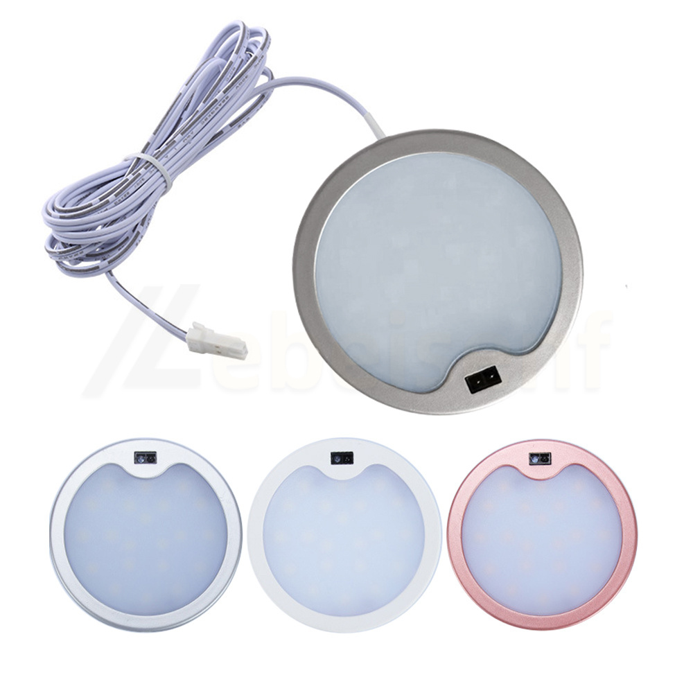 Under Cabinet LED Round Lighting DC 12V 5W Built in Waving Sensor Dimmer Switch Aluminum Shell Kitchen Magnetic Ceiling Lights