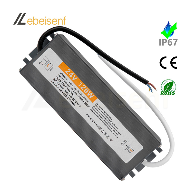 24V 120W Waterproof IP67 Electronic LED Drive Switch Power Supply 110-250V AC to DC 24 Volt 120 Watt 5 Amp Transformer Converter