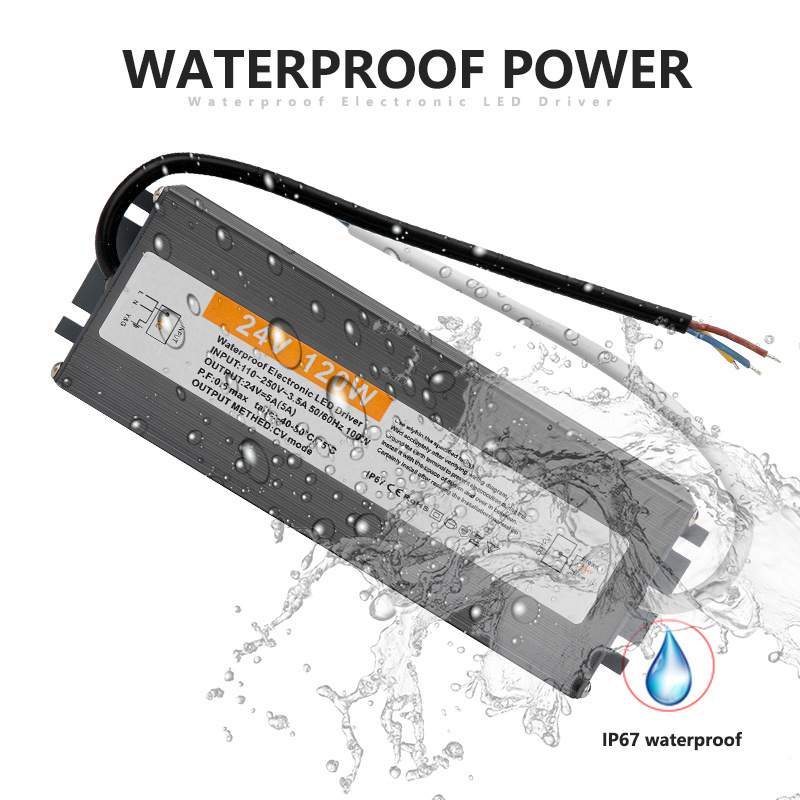 24V 120W Waterproof IP67 Electronic LED Drive Switch Power Supply 110-250V AC to DC 24 Volt 120 Watt 5 Amp Transformer Converter