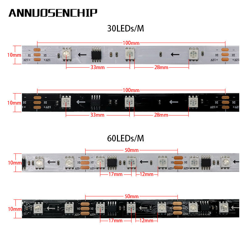 LED Flexible Magic Color RGB Strip 5m/roll Full Color WS2811 5050 SDM 60 Leds/m 20 Pixel/m Black or White DC 12V IP30 IP65 IP67