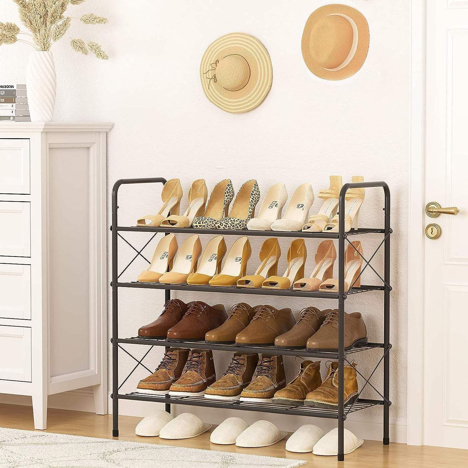 4-Tier Freestanding Shoe Rack Organizer Adjustable & Expandable Shoe Storage Shelf for Entryway