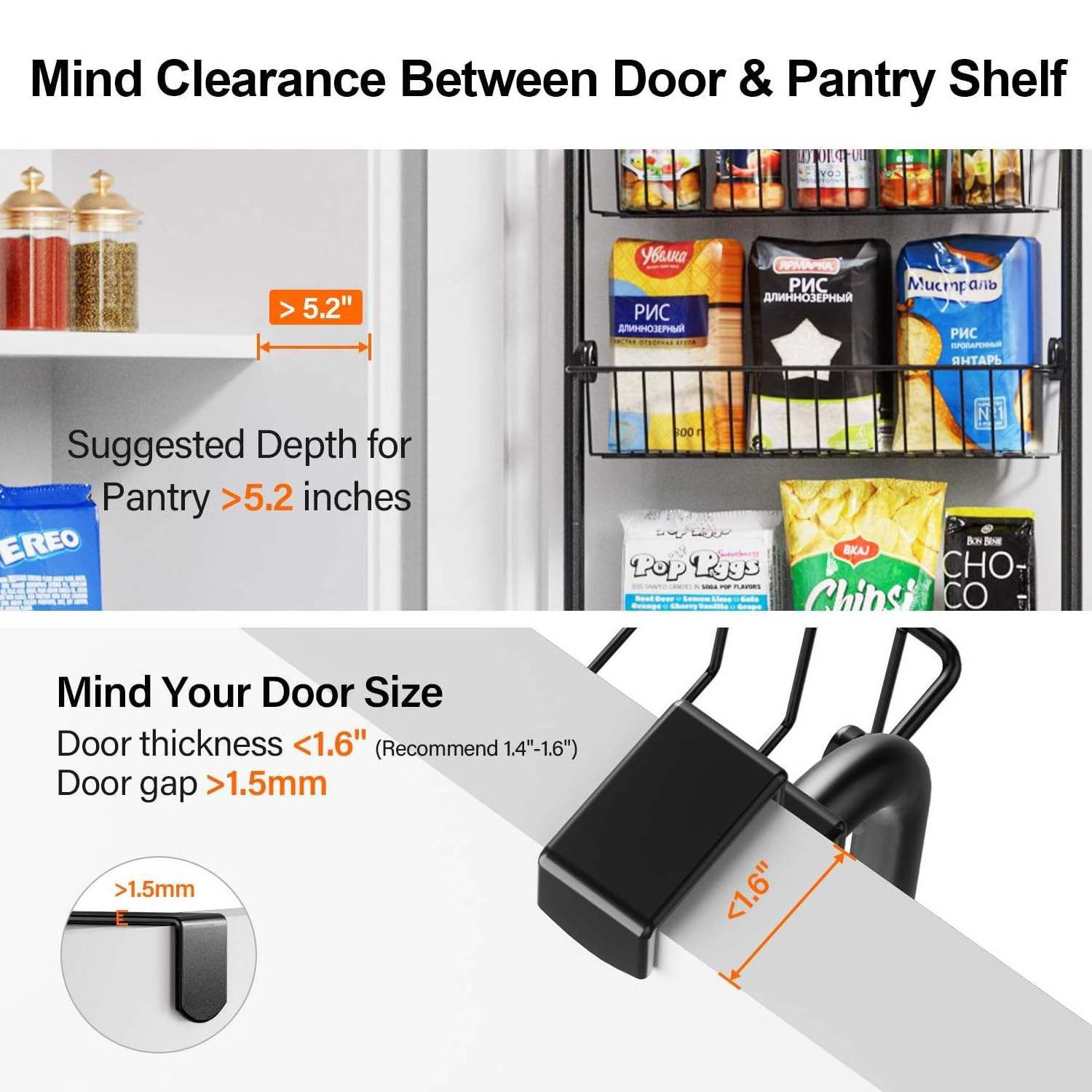 Heavy-Duty Metal Over the Door Pantry Organizer Rack 6-Tier Pantry Door Shelf for Easy Install