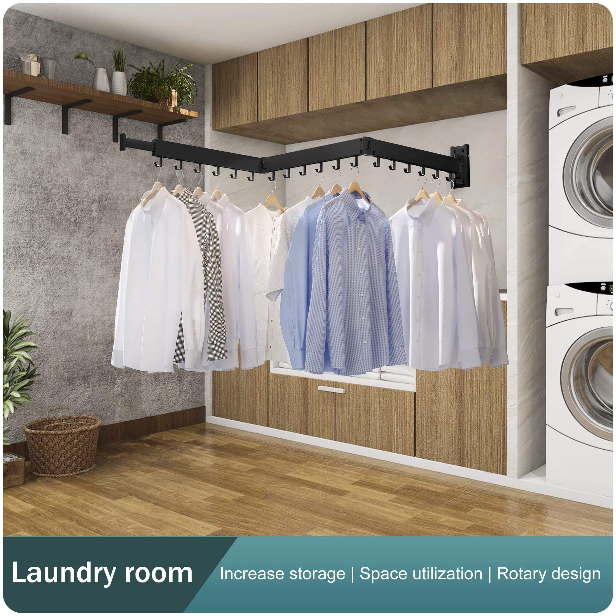 Wall Mounted Clothes Hanger Rack Retractable Clothes Drying Rack Space-Saver Laundry Drying Rack