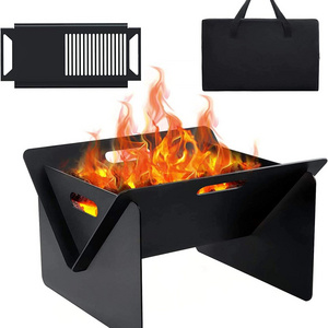 Custom Outdoor Backyard Patio Rectangular Metal Grill Folding Flat Pack Portable Bbq Fire Pit