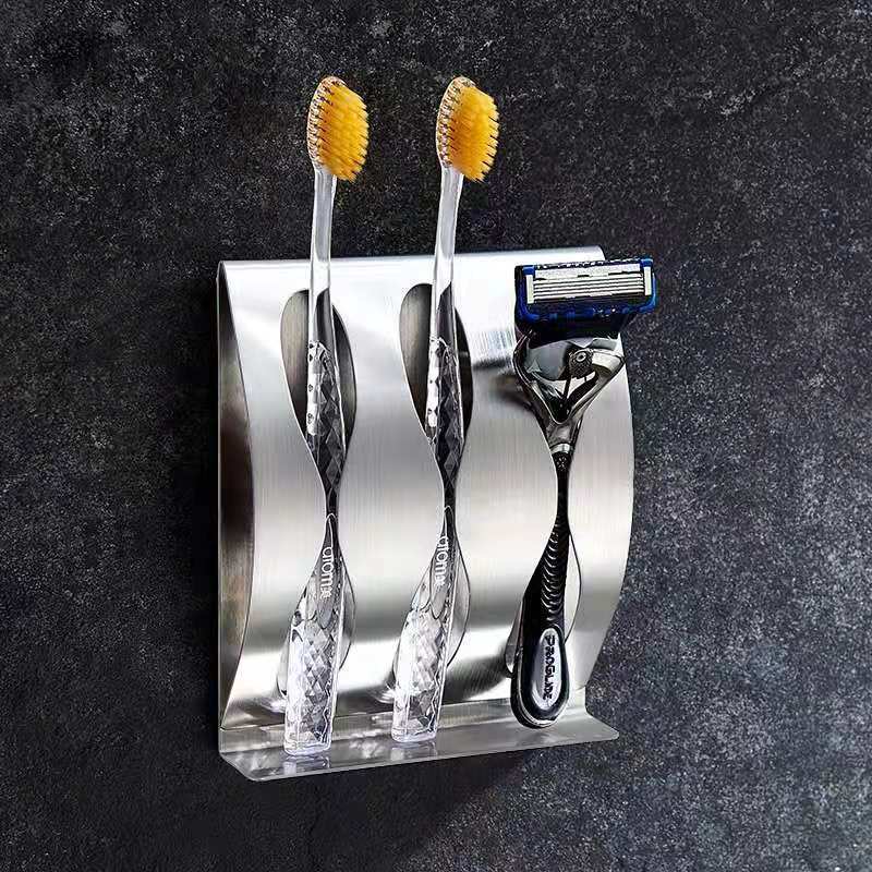 Bathroom Stainless Steel 304 Self-adhesive Tooth Brush Organizer Stand Holders Razor Rack Wall Mount Toothbrushes Holder