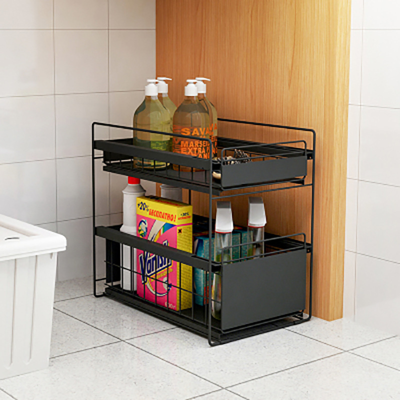 Kitchen shelving mesa draw drawer type storage shelving cupboard inside the layered shelves under the sink shelving