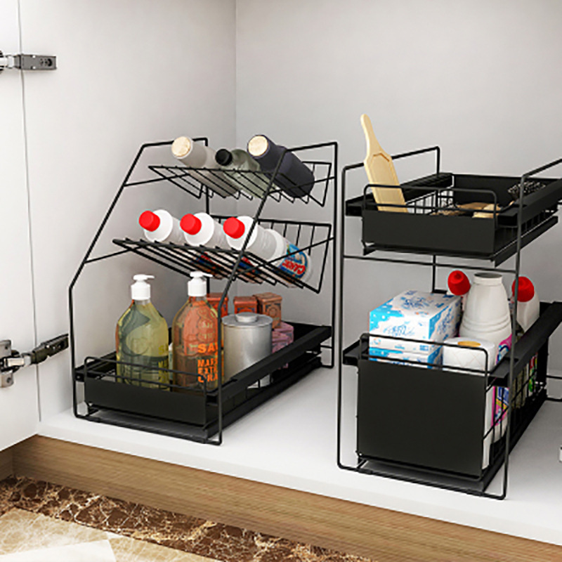 Kitchen shelving mesa draw drawer type storage shelving cupboard inside the layered shelves under the sink shelving