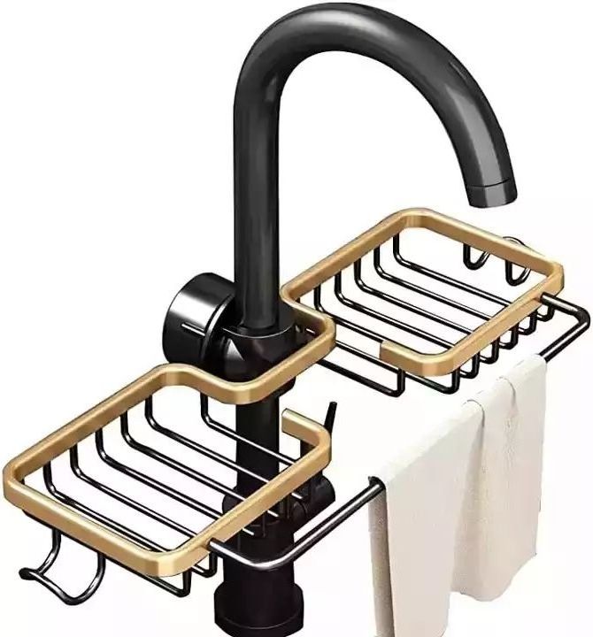 Kitchen Space Aluminum Sink Drain Rack Adjustable Sink Soap Drainer Shelf Basket Over Faucet Sponge Storage Holder