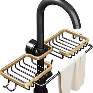 Kitchen Space Aluminum Sink Drain Rack Adjustable Sink Soap Drainer Shelf Basket Over Faucet Sponge Storage Holder