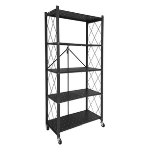 Movable Garage Wire Shelving Units Foldable Storage Shelves Black Kitchen IRON Paper Box No Assemble Required Metal 8000g