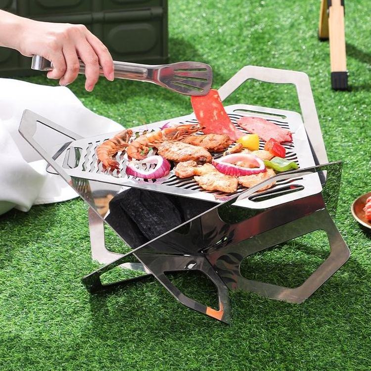 Folding Campfire Grill Camping Fire Pit Portable Fire Camp Grill Outdoor Wood Stove Burner BBQ Charcoal Grill