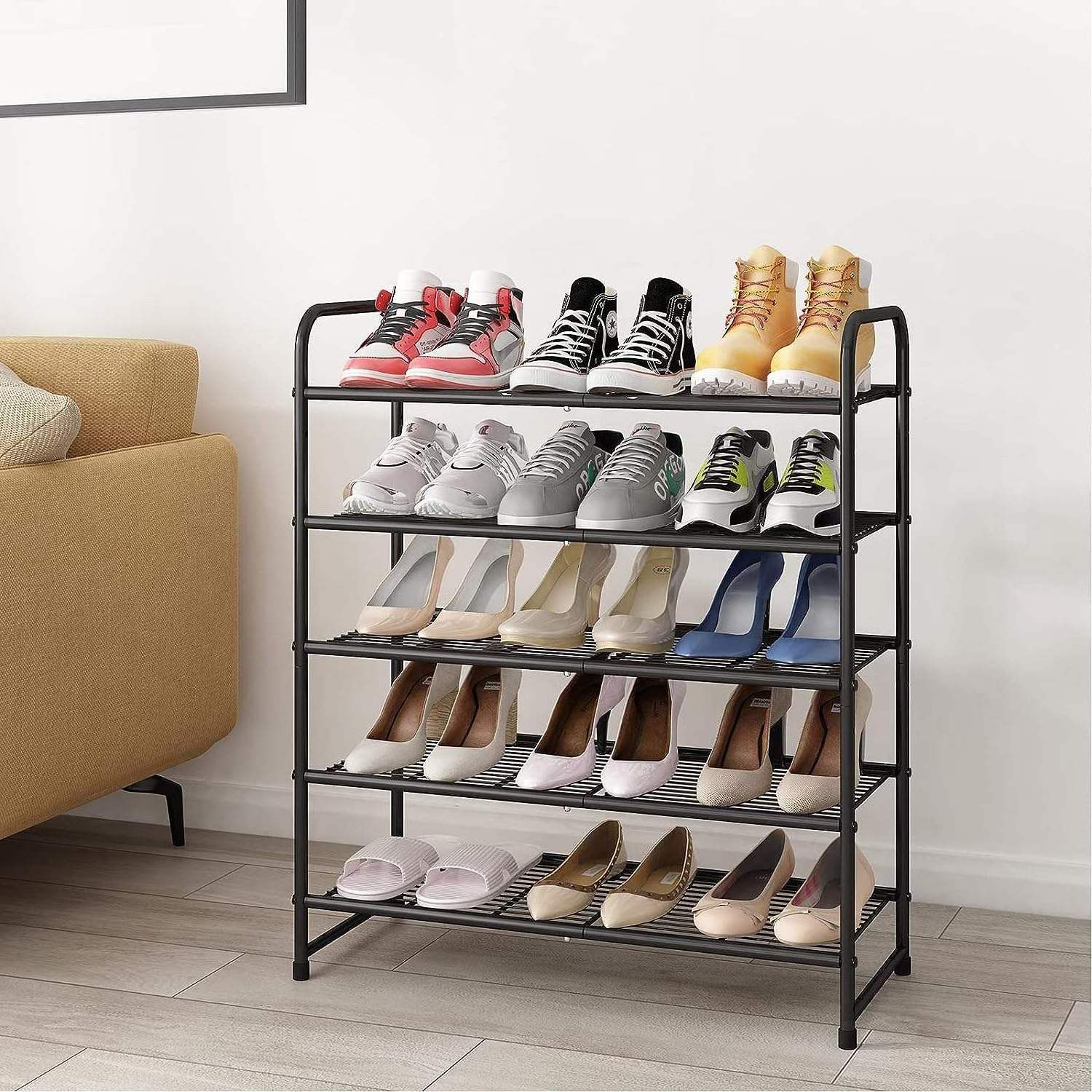 Simple Trending 5-Tier Stackable Shoe Rack Expandable & Adjustable Shoe Organizer Storage Shelf