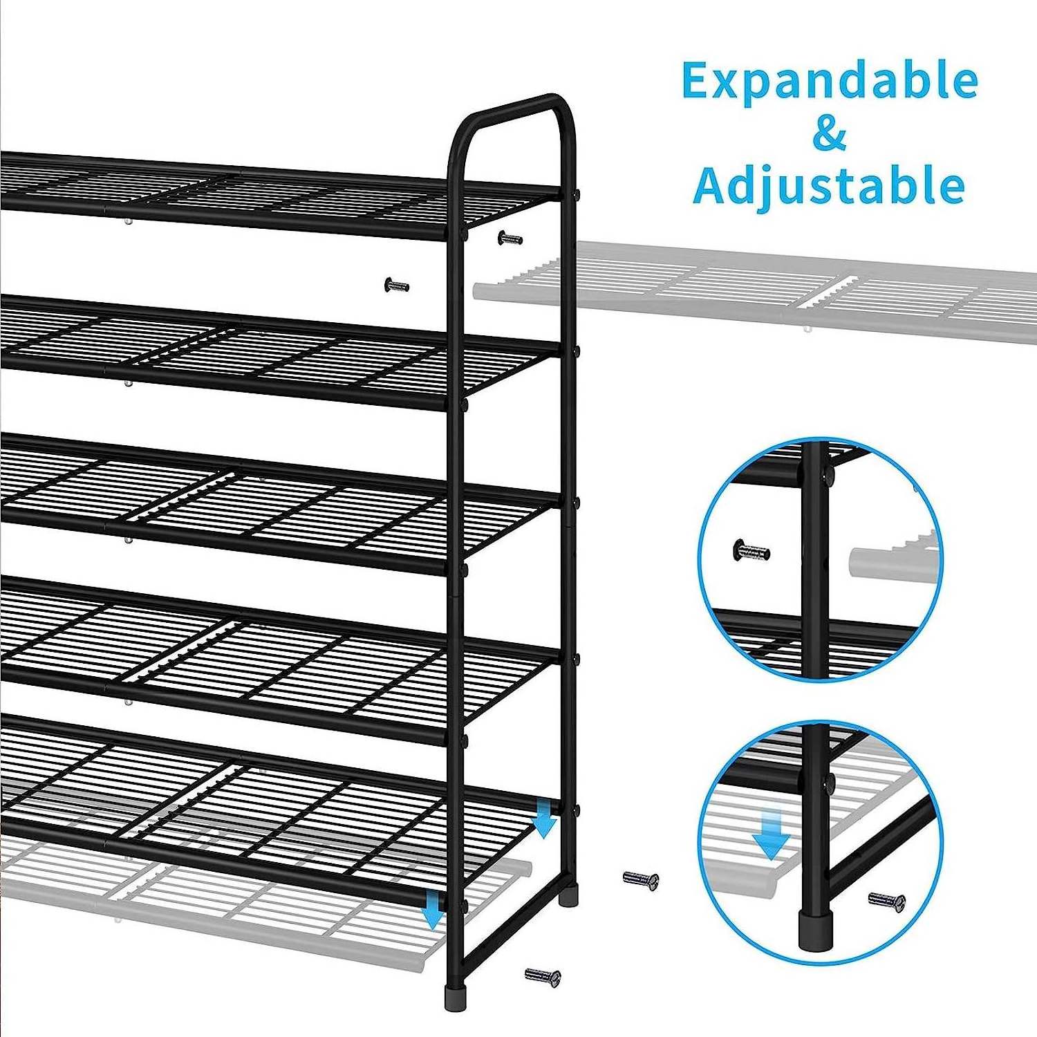 Simple Trending 5-Tier Stackable Shoe Rack Expandable & Adjustable Shoe Organizer Storage Shelf