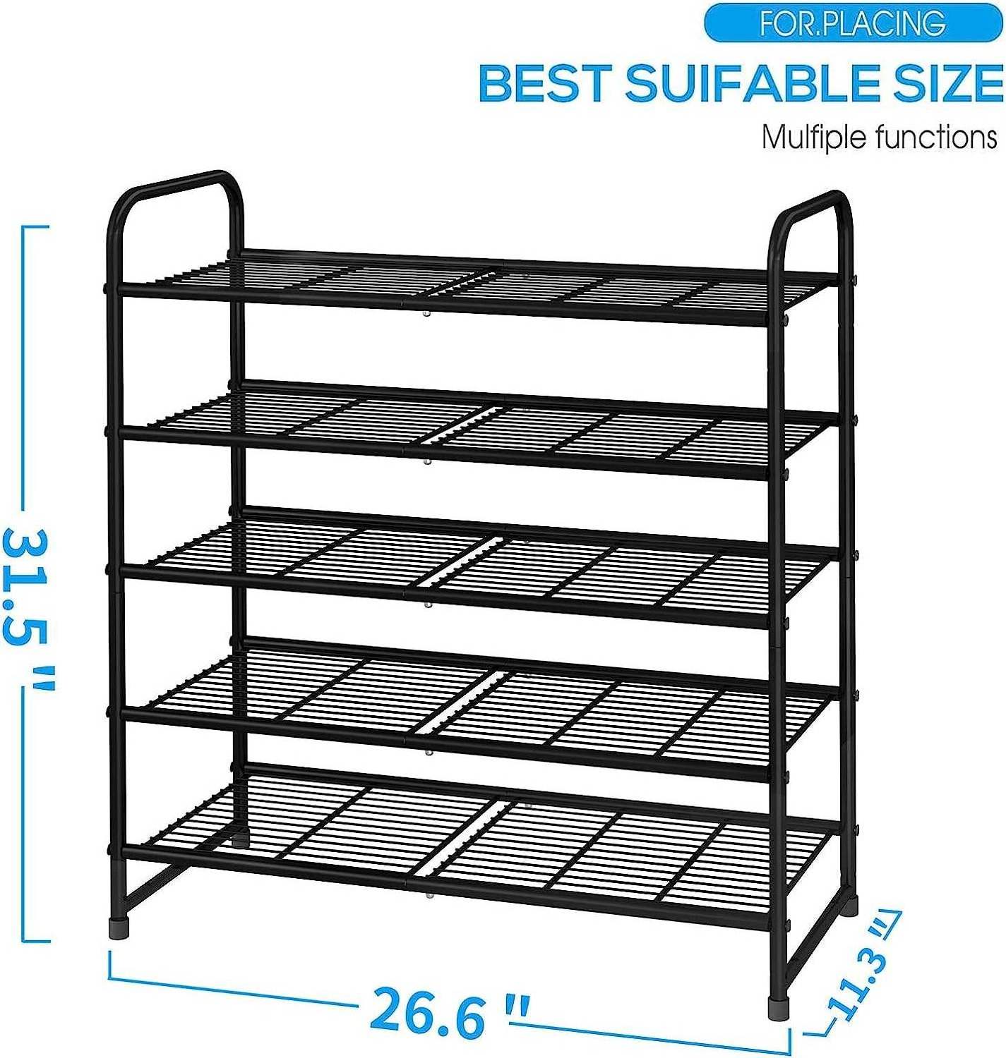 Simple Trending 5-Tier Stackable Shoe Rack Expandable & Adjustable Shoe Organizer Storage Shelf