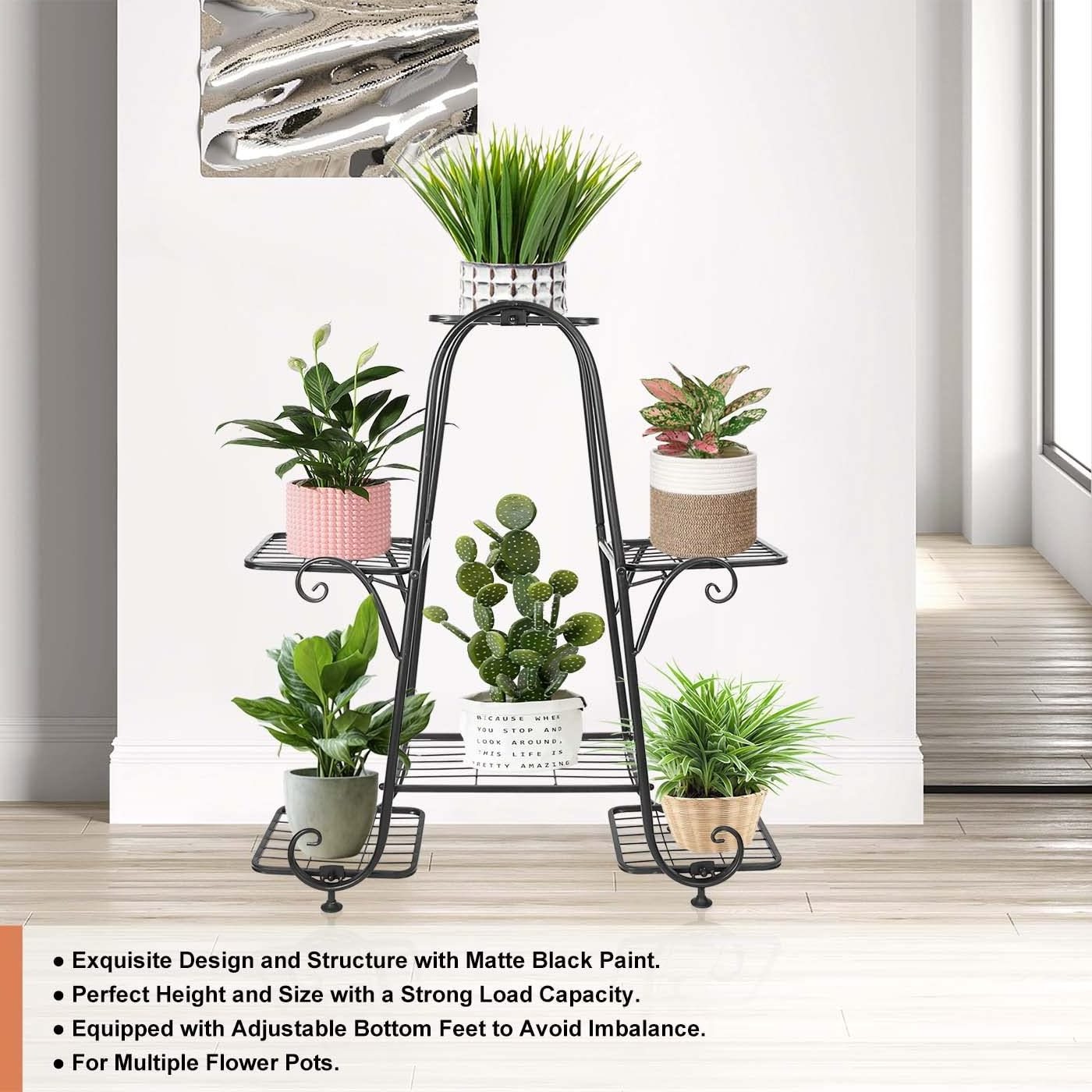 Plant Stand Indoor Outdoor 6 Tier Metal Plant Shelf Rack Tall Tiered Pot Holder Stands Vertical Iron Potted Planter Shelves