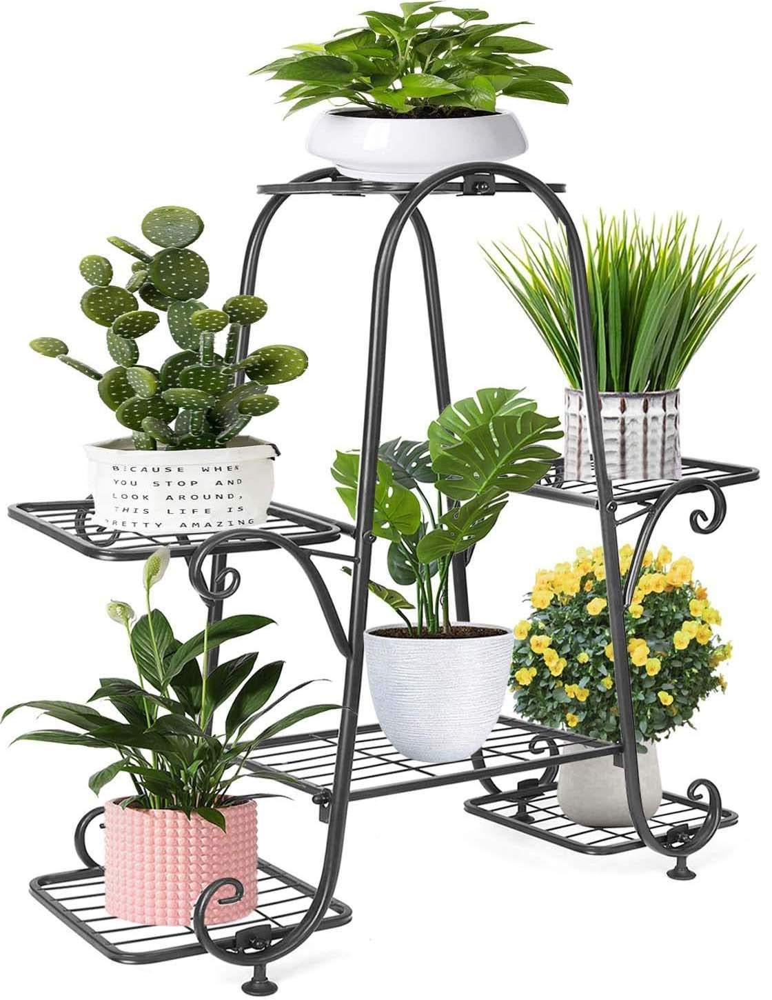 Plant Stand Indoor Outdoor 6 Tier Metal Plant Shelf Rack Tall Tiered Pot Holder Stands Vertical Iron Potted Planter Shelves