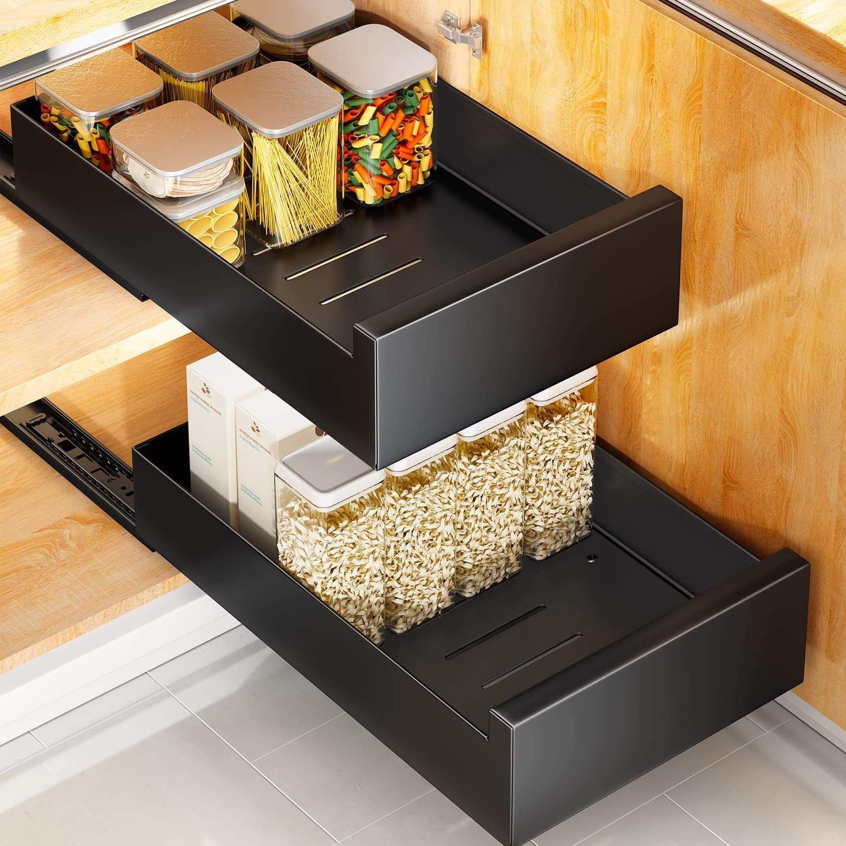 Under Sink Organizer Heavy Duty Storage and Organization Slide Out Pantry Shelves Sliding Drawer Pantry Shelf for Kitchen