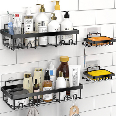 4-Pack Shower Caddy Shelf Organizer Rack with Soap Dish Holder, Self Adhesive Black Bathroom Decor Basket Shelves