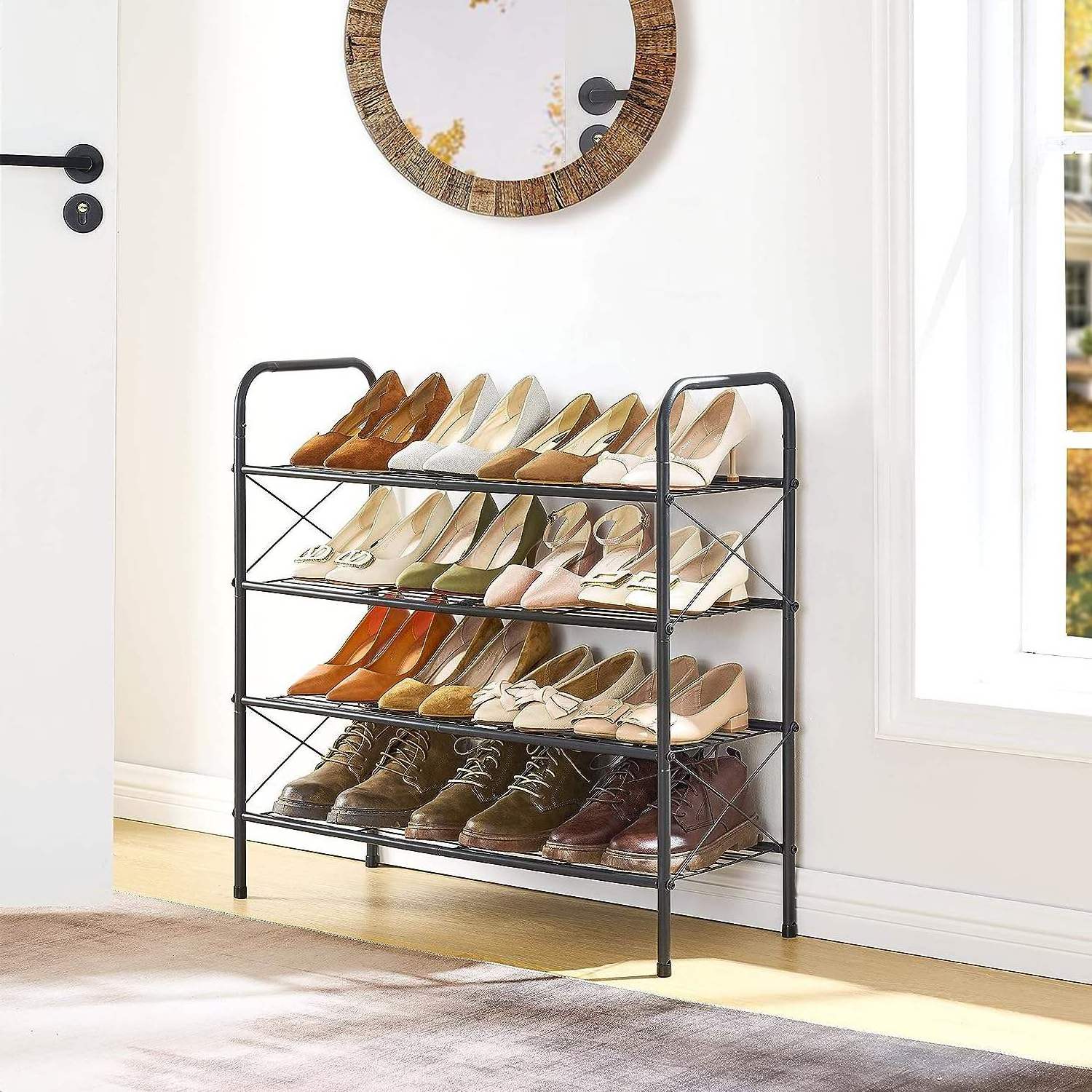 4-Tier Freestanding Shoe Rack Organizer Adjustable & Expandable Shoe Storage Shelf for Entryway