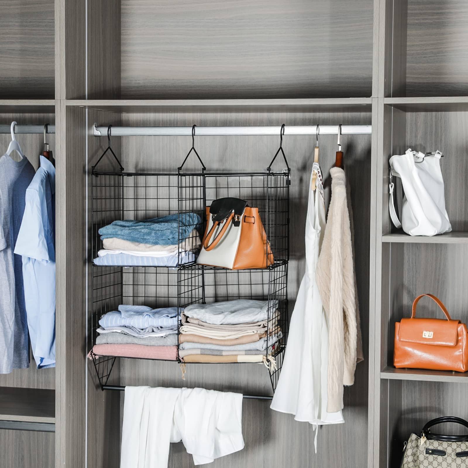 Hanging Closet Organizer 2 Tier Clothes Hanging Shelves Double-Layer Closet Storage with Metal Rod