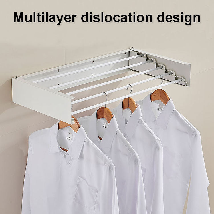 Multifunction Wall Mounted Clothes Hanger Rack Retractable Clothes Drying Rack Folding Indoor Laundry Drying Clothes Rack