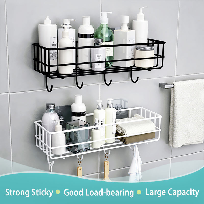 Wall Mounted Bathroom Shelves Floating Shelf Shower Hanging Basket Shampoo Holder WC Accessories Kitchen Storage Rack