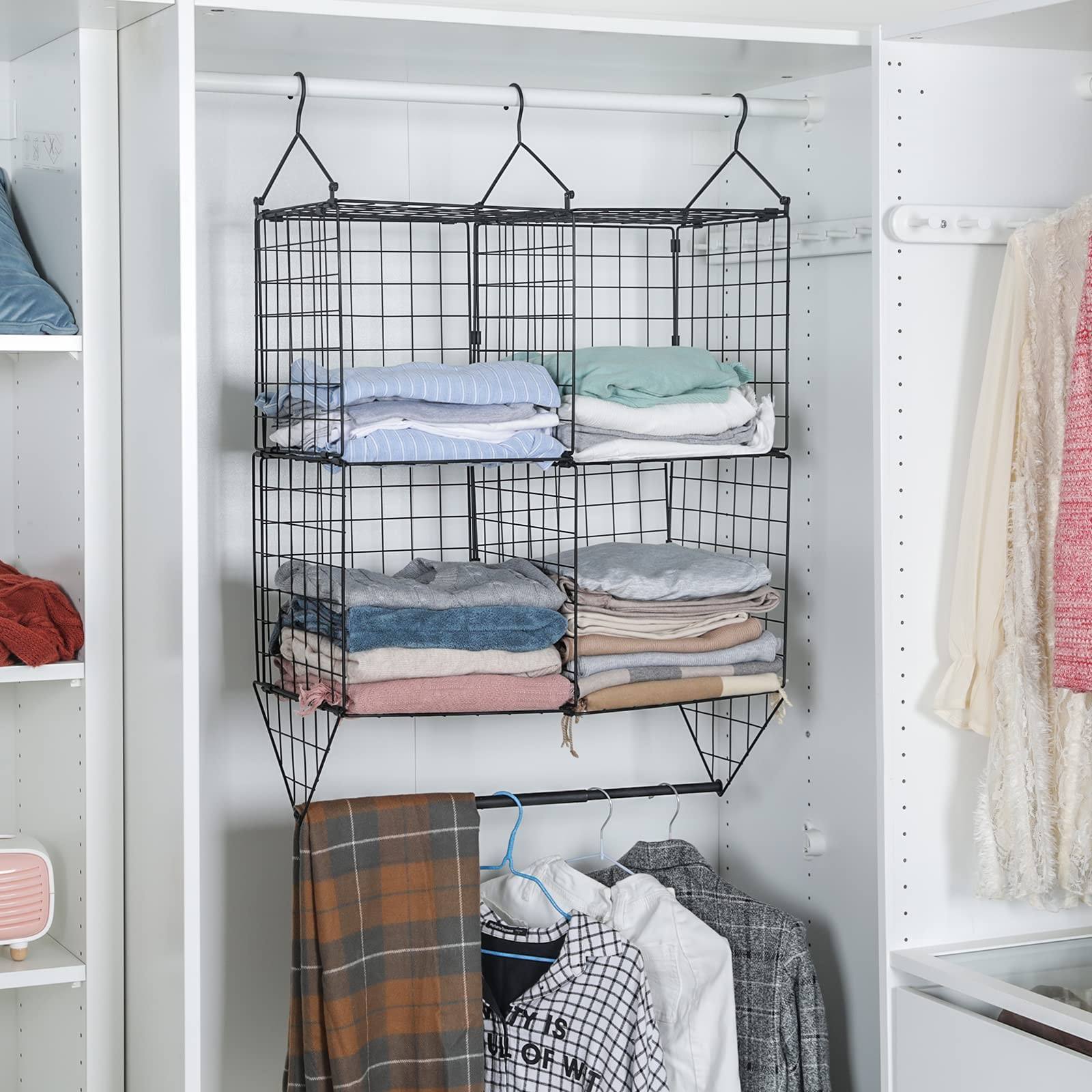 Hanging Closet Organizer 2 Tier Clothes Hanging Shelves Double-Layer Closet Storage with Metal Rod