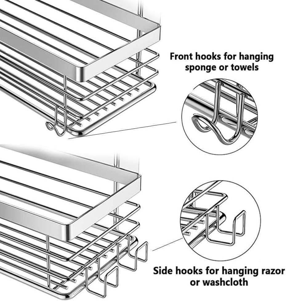 5 Hooks Organizer for Hanging Razor No Drilling Rustproof Stainless Steel Wall Mounted Black Bathroom Shelves Shower Caddy