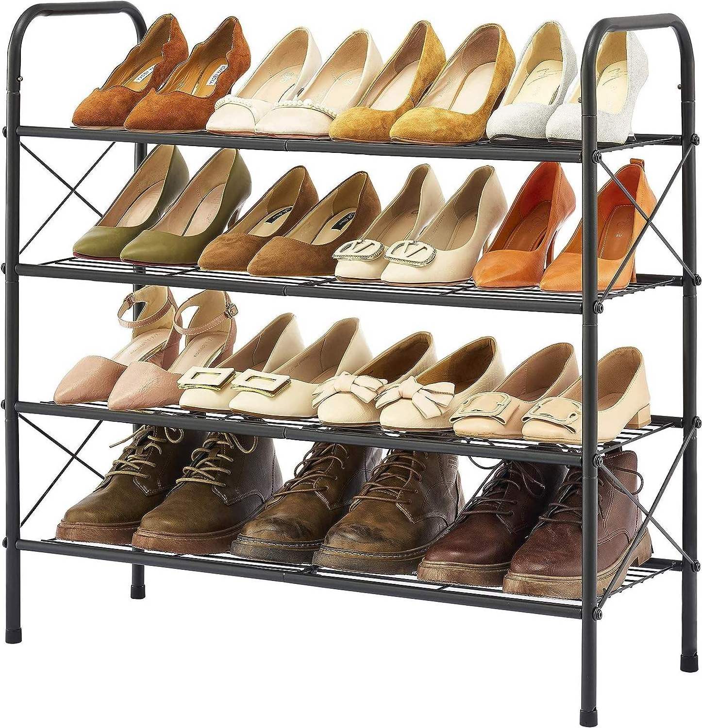 4-Tier Freestanding Shoe Rack Organizer Adjustable & Expandable Shoe Storage Shelf for Entryway