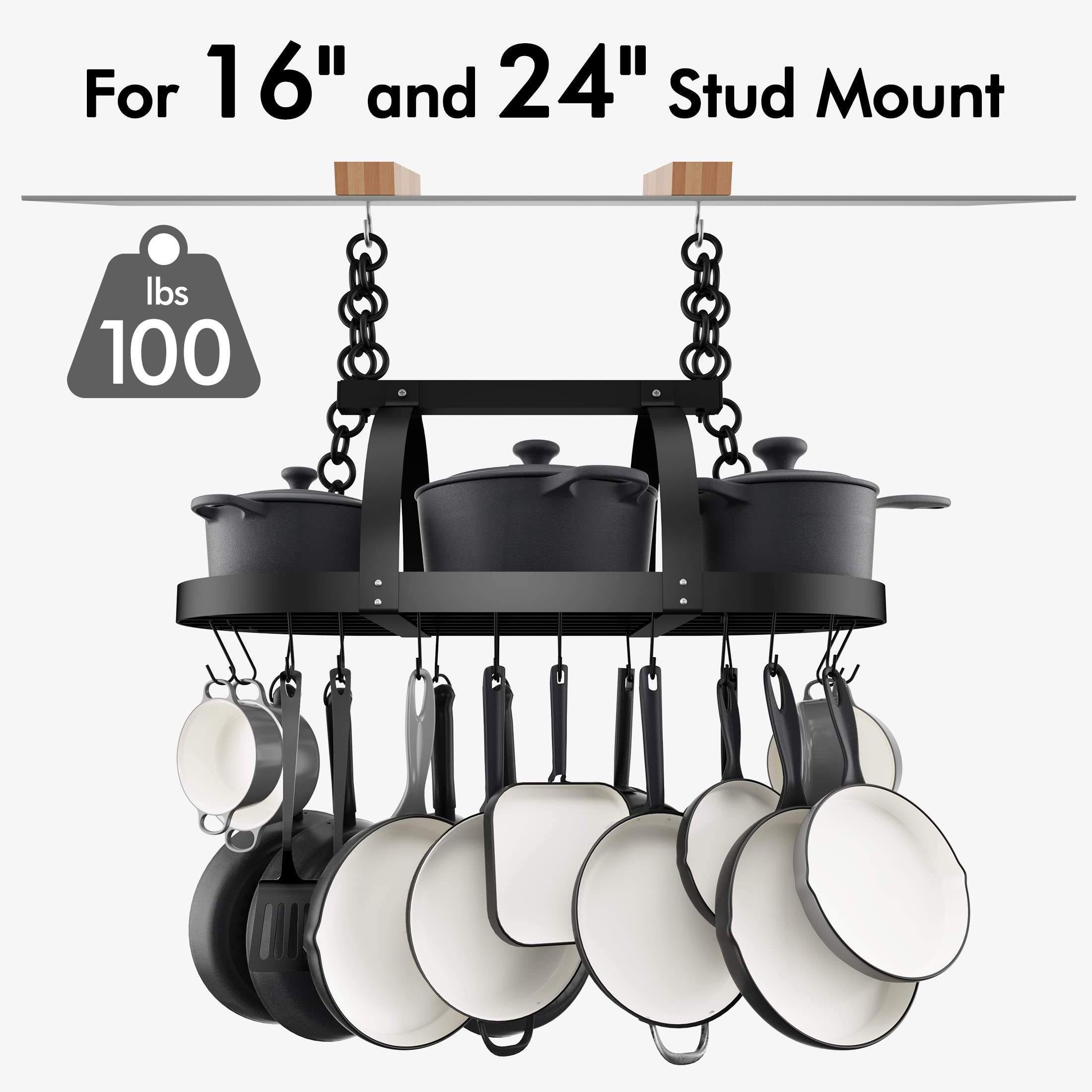 Custom Ceiling Pot Rack 34-Inch Hanging Pot Rack for Kitchen Matte Black Pot Hanger with 20 S Hooks