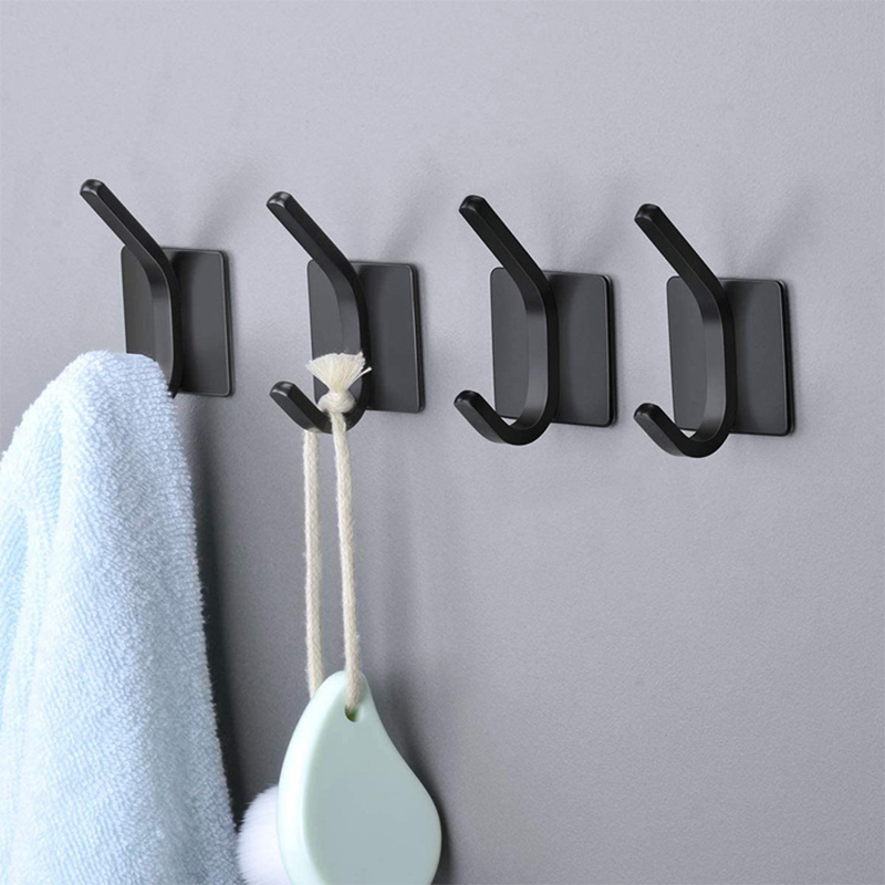 Decorative Removable Wall Hanging Aluminum Coat Hooks Sticker Black Towel Hanger Punch Free Coat Hook