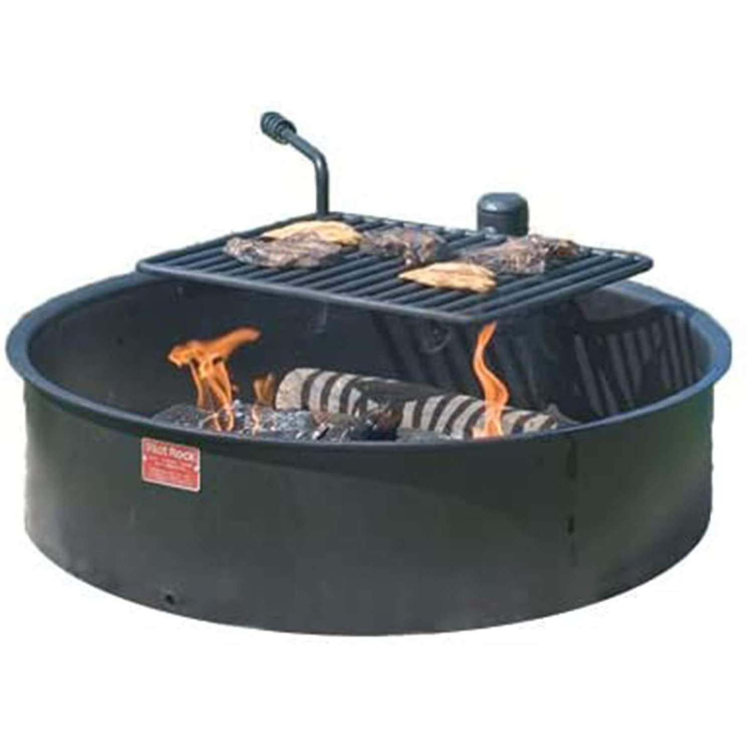 30 Inch Heavy Duty Steel Ground Fire Pit Ring Insert Liner and Metal Cooking Grate for Grilling, Camping, and Backyard Bonfires