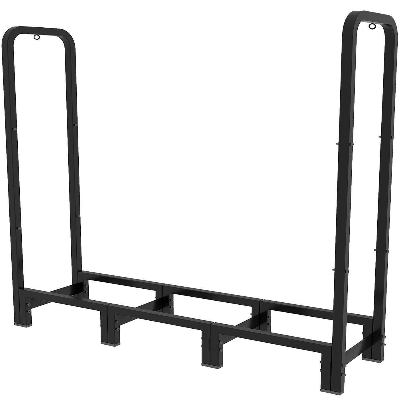 Heavy Duty 4ft Firewood and Fireplace Rack Indoor Bin Log Holder with Fireplace Tool Rack and Rack Bracket