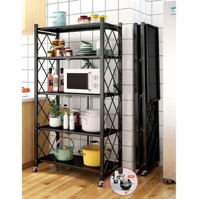 Household Home Used 5 tier Foldable Storage Shelves & Unit Metal Kitchen Shelf Foldable Storage Rack