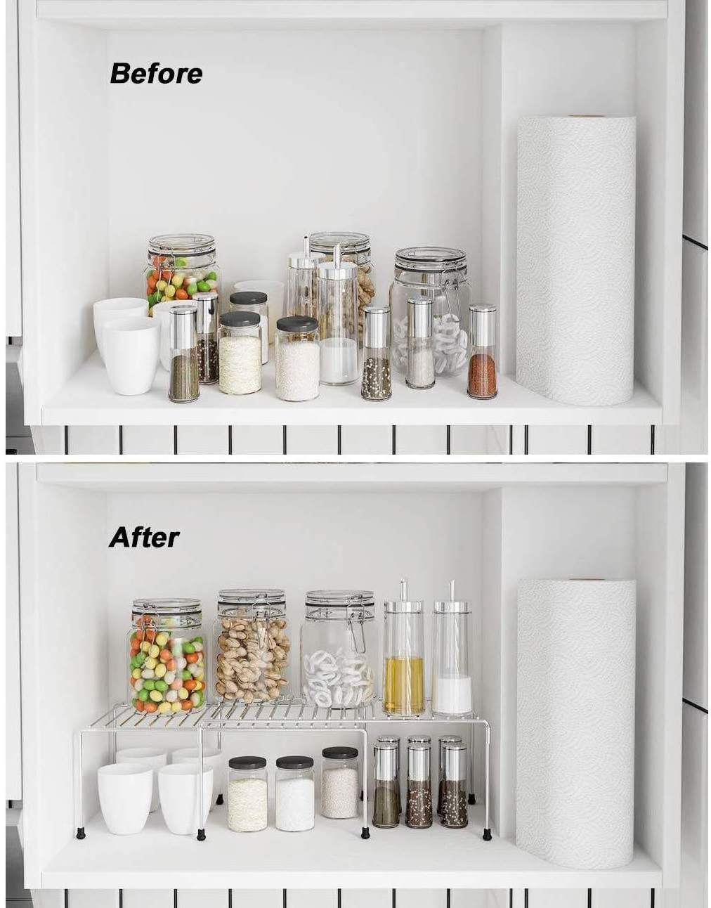 Expandable stackable kitchen cabinet shelf organizer counter spice racks multifunctional storage shelf for kitchen