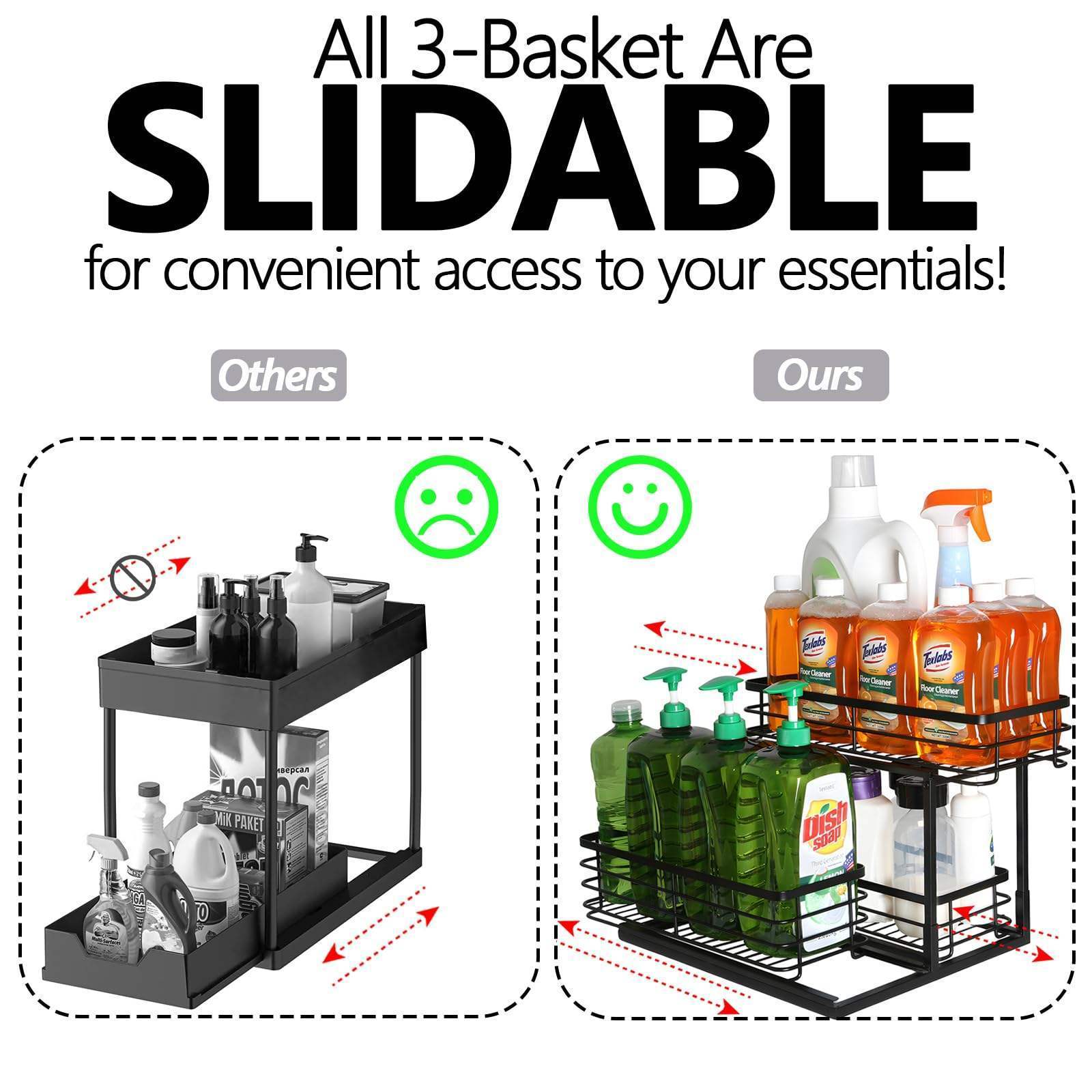 Under Sink Organizer - 2 Tier Pull Out Cabinet Organizers and Storage, Slide Out Kitchen Organization for Counter Space